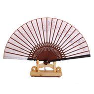 Linen Butterfly Flowers Hand Fan Lacquer Handle Folding Fan Brown