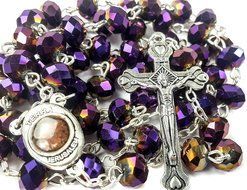 Unique Deep Purple Beads Rosary Catholic Necklace Holy Soil &amp; Crucifix Jerusalem