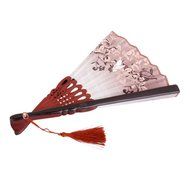 Linen Butterfly Flowers Hand Fan Lacquer Handle Folding Fan Brown N2