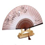 Linen Butterfly Flowers Hand Fan Lacquer Handle Folding Fan Brown N3