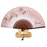 Linen Butterfly Flowers Hand Fan Lacquer Handle Folding Fan Brown N4