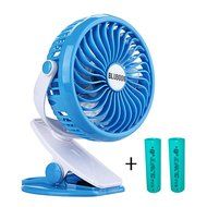 BLUBOON Clip on Fan Battery Operated Fan Portable for Baby Stroller 5&quot; (Blue with Two Battery)