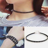 new women Round Rivet leather Punk Choker Gothic Stylish Bracelet Necklace black