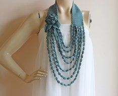 Seafoam Necklace-Seafoam Crochet Necklace-Flower Necklace Scarf- Jewelry Scarf-Handmade Loop Scarf -Cotton Summer...