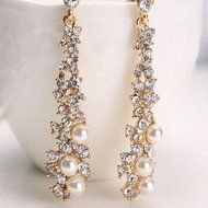 Fashion Women&#039;s Pearl Crystal Rhinestone Alloy Dangle Earrings Ear Stud Jewelry
