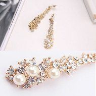 Fashion Women&#039;s Pearl Crystal Rhinestone Alloy Dangle Earrings Ear Stud Jewelry N2