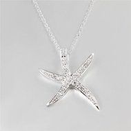 New Women's Silver Starfish Rhinestone Necklace Pendant LF