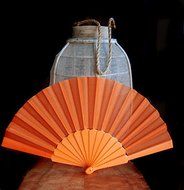 9" Orange Chinese Folding Nylon Hand Fan for Weddings