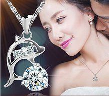 New Fashion Jewelry Womens 925 Sterling Silver Dolphins Crystal Necklace Pendant