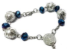 Saint Benedict Deep Blue Beads Car Rearview Rosary Catholic NR Medal Jerusalem