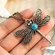 Vintage Dragonfly Rhinestone Crystal Necklace Pendant Jewelry Women's Lady