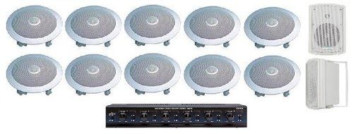 Home Audio Whole House Speaker System- 12 Speakers: 5pr- Flush 8" Round Speakers, 1pr- Outdoor Speakers &amp; Switcher