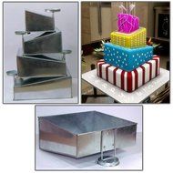 Euro Tins multi layer cake pans Topsy Turvy Square 4 tier wedding cake pan - cake tin set with detachable stand