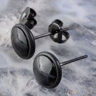 1 Pair Dainty Men's Women's Fashion Black Round Stainless Steel Ear Stud Earring