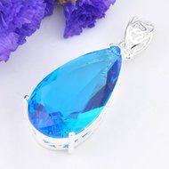 Unique Vintage Style Teardrop Blue Topaz Gems Silver Necklace Pendant Jewelry