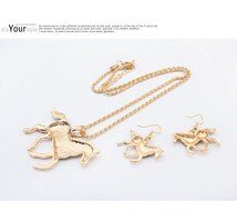MENGDA Women Jewelry Oil Drip Rainbow Horse Pendant Necklace Earrings Set (WHITE) N3