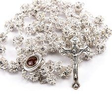 White Zircon Crystals Beads Rosary Catholic Necklace Holy Soil Medal &amp; Cross N2