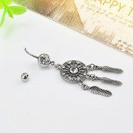 Women Crystal Rhinestone Dream Catcher Body Piercing Belly Button Navel Ring Bar