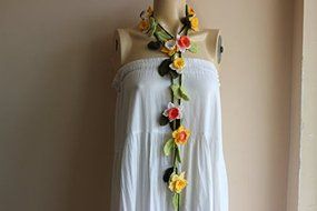 Crochet Lariat Scarf- Flower Lariat Scarf- Jewelry Scarf-yellow,white ,Orange Daffodil/jonquil/narcissus Scarf-christmas...