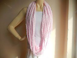 Pale Pink Infinity Scarf-chenille Handmade Loop Scarf -Fringe Knitted Infinity Scarf-extra Long N3