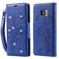 Samsung Galaxy S7 edge Butterfly Flower Wallet Case-Auroralove Pink 3D Beauty Handmade Bling PU Leather Luxury... N2