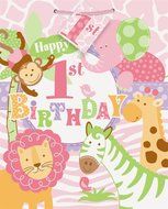 Pink Safari First Birthday Party Blowers, 8ct N32