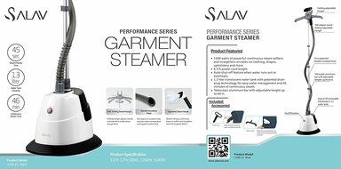 SALAV Performance Series GS-06 DJ Black Garment Steamer with Adjustable Hanger, 1500-watt, Black