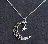 Pendant Moon Charm Necklace Choker Silver Star Chain Jewelry Plated Crescent N3