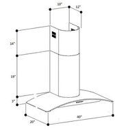 NT AIR Range Hood 40" Designer Curved Smoke Glass Wall Mount Stainless Steel Ka-148-100