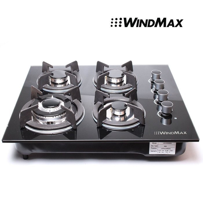 PREMIUM 24" Black Electric Tempered Glass Built-in Kitchen 4 Burner Gas Cooktop N2