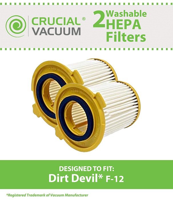 2 Dirt Devil F12 Washable HEPA Filters, Replaces Part 3-KD1680-000 F12 Vision Canister Filter, Designed & Engineered...