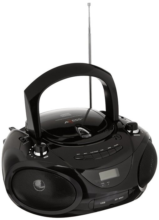 Axess PB2703-RD Portable MP3/CD Boombox with AM/FM Stereo, USB, SD, MMC and AUX Inputs (Red) N8