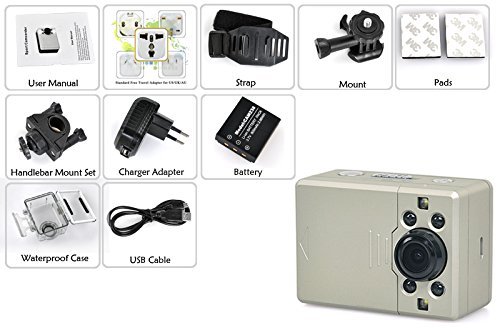 1080p Waterproof Sports Action Camera with 130 Degree Wide Angle Lens - 4x Digital Zoom, 2 Inch Touch Screen N2