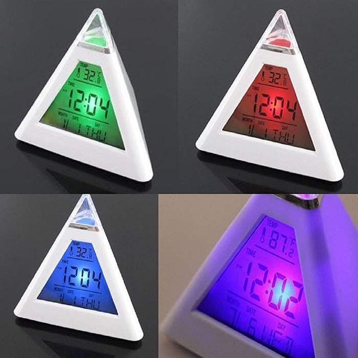 Anywa New Fashion Pyramid Temperature 7 Colors LED Change Backlight LED Alarm Clock N2