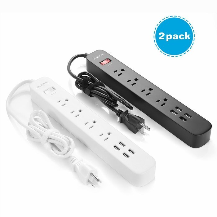 2-Pack ISELECTOR 4-Outlet Surge Protector Power Strip with 4 USB Charging Ports