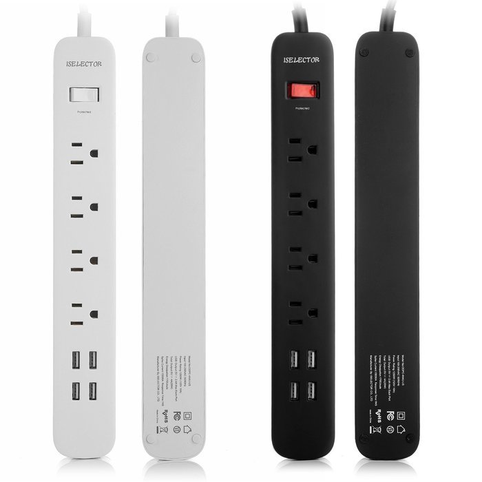 2-Pack ISELECTOR 4-Outlet Surge Protector Power Strip with 4 USB Charging Ports N2