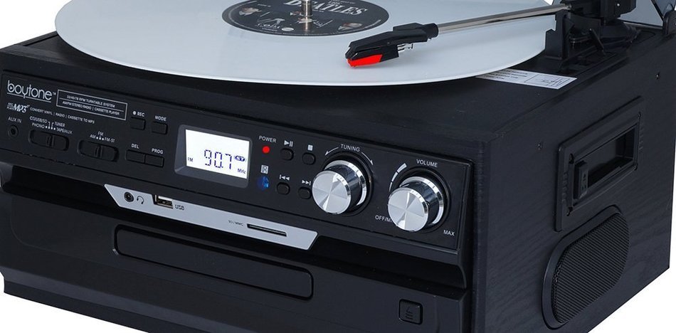 7-in-1 Boytone BT-21DJB-C 3 Speed Turntable 33/45/78 Rpm, Belt Drive, CD, Cassette Player AM/FM/ USB/SD Slot,...