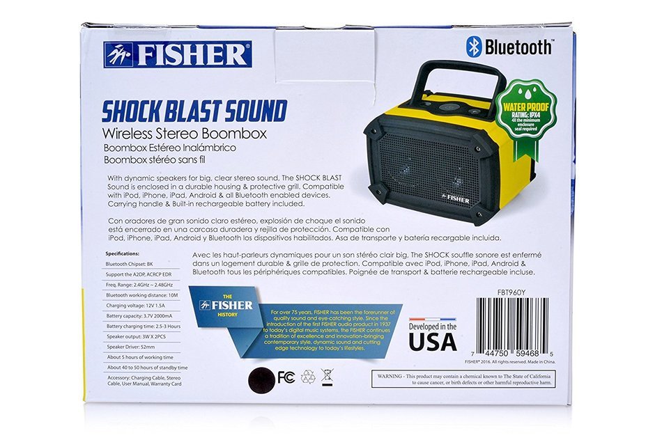 Fisher Waterproof Wireless Stereo Boombox, Bluetooth Enabled, Built-In Microphone, Shockproof and Dustproof Ultra-Portable... N2
