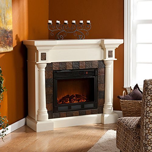 Benjamin Slate Convertible Ivory Electric Fireplace 47" Tv Stand