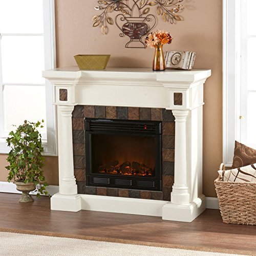 Benjamin Slate Convertible Ivory Electric Fireplace 47" Tv Stand N2