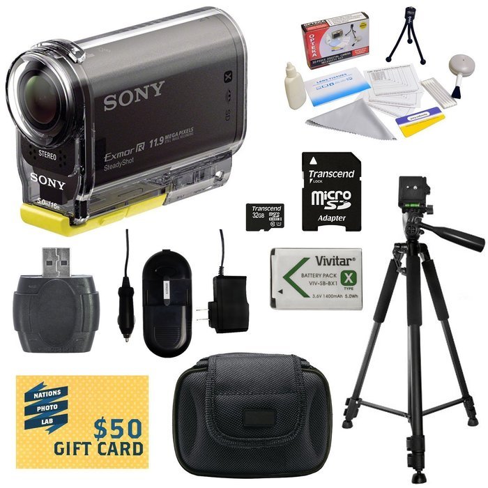 Sony HDR-AS30V HD POV Action Camcorder with 47stPhoto Must Have Accessory Kit Includes - 32GB High-Speed SDHC...