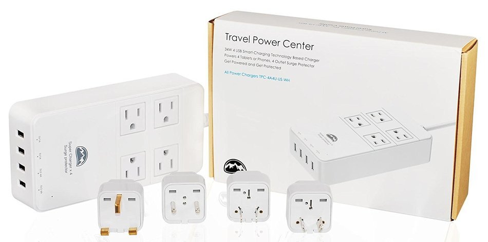 All Power Chargers Travel Charging Station - 4 International Travel Adapters - Surge Protector - Power strip with... N2
