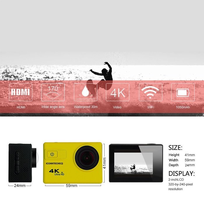 ICONNTECHS IT Ultra HD 4K Sport Action Camera WIFI 1080P 60fps HDMI 20MP+ 170 Degree Wide Viewing Angle Waterproof... N33