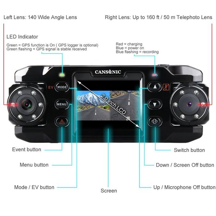 Cansonic&reg; UltraDV888TM Dash Cam, Sport & Car Camera DVR Dashboard, Digital Driving Video Recorder with Full HD... N15