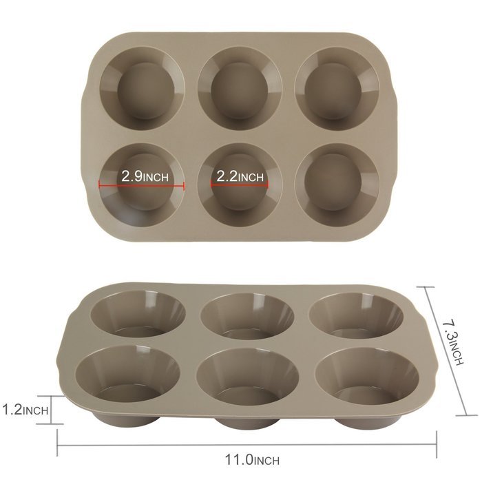 Yilove 6 Cup Silicone Muffin Pan,Set of 2 (Coffee brown and Lemon green) N8