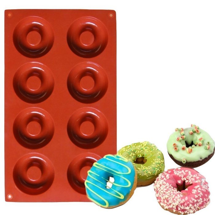 Set of 2 - Chichic 8 Cavity Silicone Donut Pan, Muffin Cups, Cake Baking Ring, Biscuit Mold N5