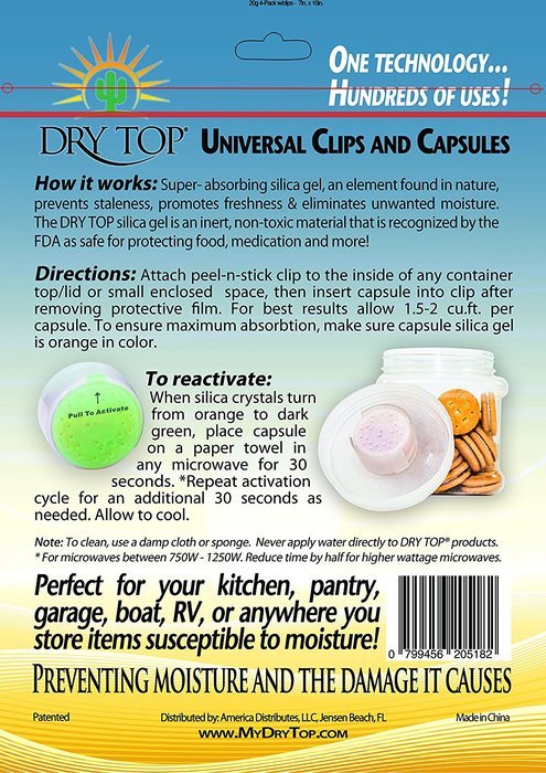 DRY TOP Clips/Capsules - Reusable - Moisture Absorbing Dehumidifier N7
