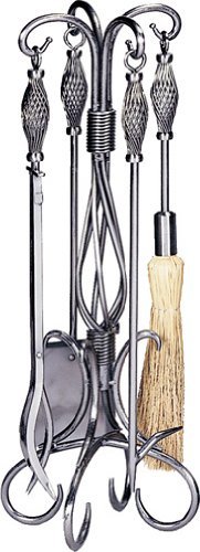 Uniflame, F-1606, 5pc Pewter Wrought Iron Fireset with Birdcage Handle
