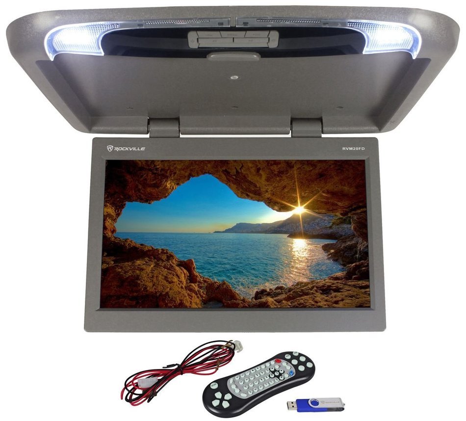 Rockville RVM18FD-BK 18" TFT Black Flip Down Car Monitor w/ USB/SD/Video Games N16
