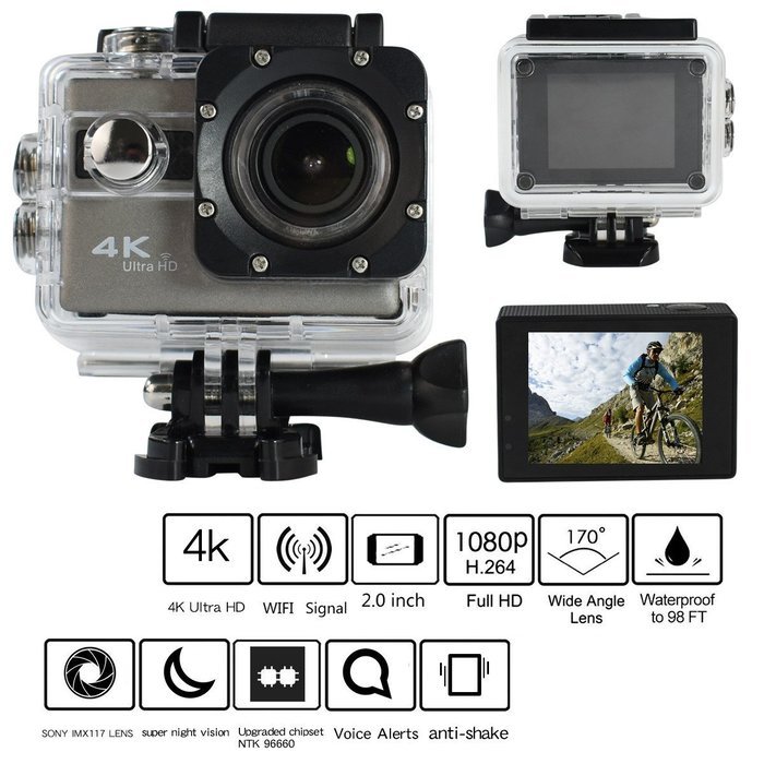 F68 4K 12MegaPixel WIFI HDMI 170 degree Waterproof Sport Action Camera (Grey) N4